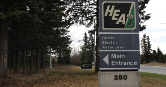 The entrance to the Homer Electric Association office is seen here in Kenai, Alaska on May 7, 2020. (Photo by Brian Mazurek/Peninsula Clarion)