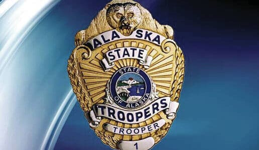 Troopers Joseph Miller Jr. and Jason Woodruff are seen as K9 Olex bites Ben Tikka in a screenshot from body camera footage taken in Kenai, Alaska, on May 24, 2024. (Photo provided by Alaska Department of Law)
Alaska State Troopers logo.