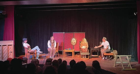 Liam James, Javin Schroeder, Leeann Serio and Mike Selle perform in “Leaving” during last Saturday’s show at Pier One Theatre on the Spit. (Emilie Springer/ Homer News)