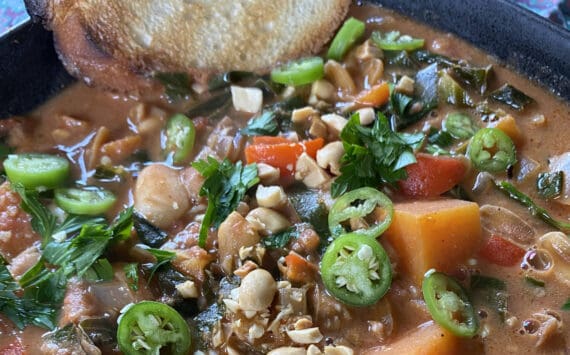 This nutritious and calorie-dense West African Peanut Stew is rich and complex with layers of flavor and depth. (Photo by Tressa Dale/Peninsula Clarion)