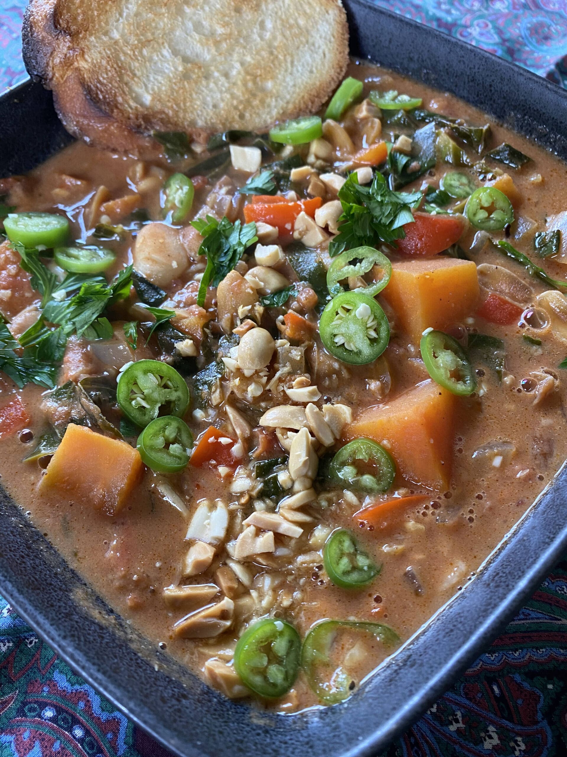 This nutritious and calorie-dense West African Peanut Stew is rich and complex with layers of flavor and depth. (Photo by Tressa Dale/Peninsula Clarion)