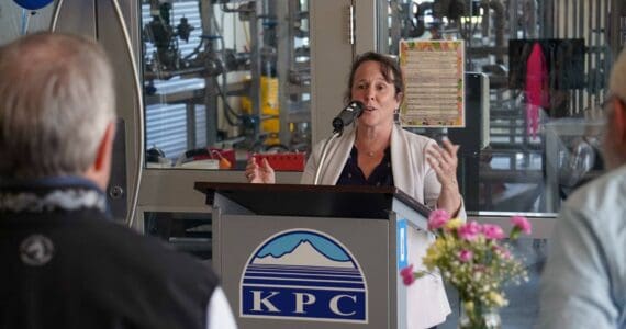 Kenai Peninsula College Director Cheryl Siemers speaks at a celebration of the 60th anniversary of Kenai Peninsula College in Soldotna, Alaska, on Tuesday, Aug. 20, 2024. (Jake Dye/Peninsula Clarion)