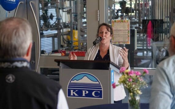 Kenai Peninsula College Director Cheryl Siemers speaks at a celebration of the 60th anniversary of Kenai Peninsula College in Soldotna, Alaska, on Tuesday, Aug. 20, 2024. (Jake Dye/Peninsula Clarion)