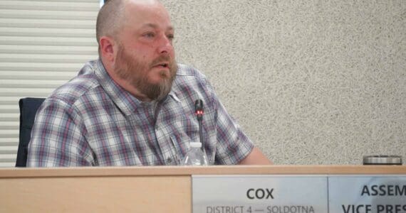 Assembly Vice President Tyson Cox speaks during a Kenai Peninsula Borough Assembly work session in Soldotna, Alaska, on Tuesday, Sept. 3, 2024. (Jake Dye/Peninsula Clarion)