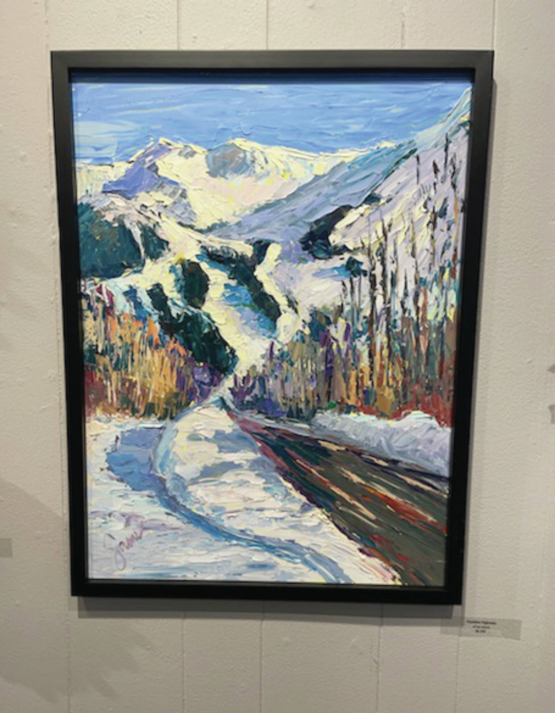 “Alyeska Highway,” oil painting on board, is on display as part of Sami Ali’s collection “The Death of Retail” through September 2024 at Homer Council on the Arts. (Emilie Springer/ Homer News)