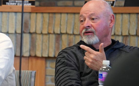 City Council Member James Baisden speaks during a work session of the Kenai City Council in Kenai, Alaska, on Wednesday, April 3, 2024. (Jake Dye/Peninsula Clarion)