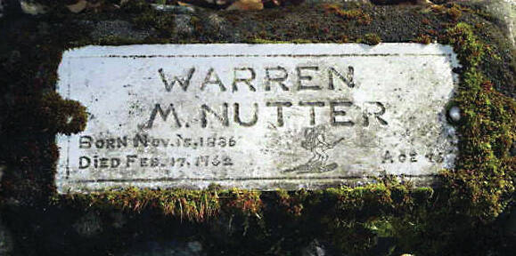 In the Hope Cemetery, the grave marker for Warren Melville Nutter contains errors in his birth year and his age. The illustration, however, captures his adventurous spirit. (Photo courtesy of findagrave.com)