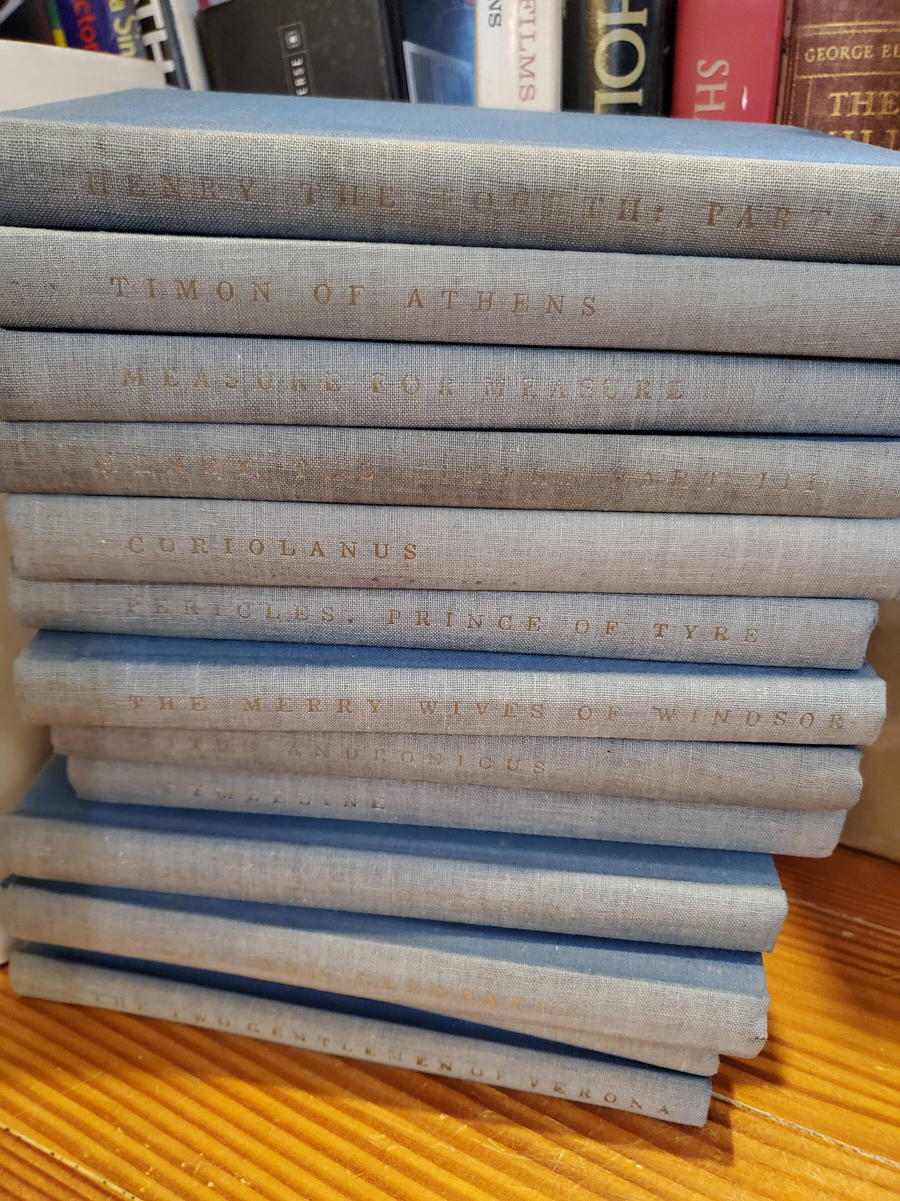 A stack of old Shakespeare books rests on a shelf at Old Inlet Bookshop on Saturday, Sept. 21, 2024, in Homer, Alaska. (Delcenia Cosman/Homer News)