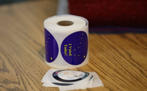 “I voted” stickers await voters on Election Day 2022. That election was the first regular general election in Alaska to include ranked choice voting, which was narrowly approved by voters in 2020. (Ben Hohenstatt / Juneau Empire file photo)