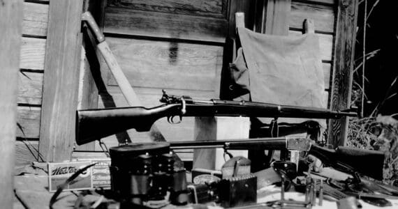 This is a display of some of the hunting items that Warren Melville Nutter carried when he moved to Alaska in the summer of 1930. (Photo courtesy of the Nutter Family Collection)