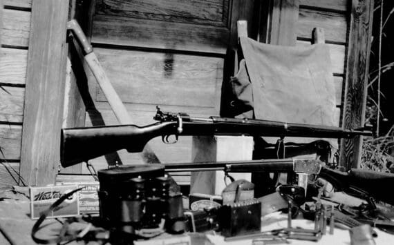 This is a display of some of the hunting items that Warren Melville Nutter carried when he moved to Alaska in the summer of 1930. (Photo courtesy of the Nutter Family Collection)