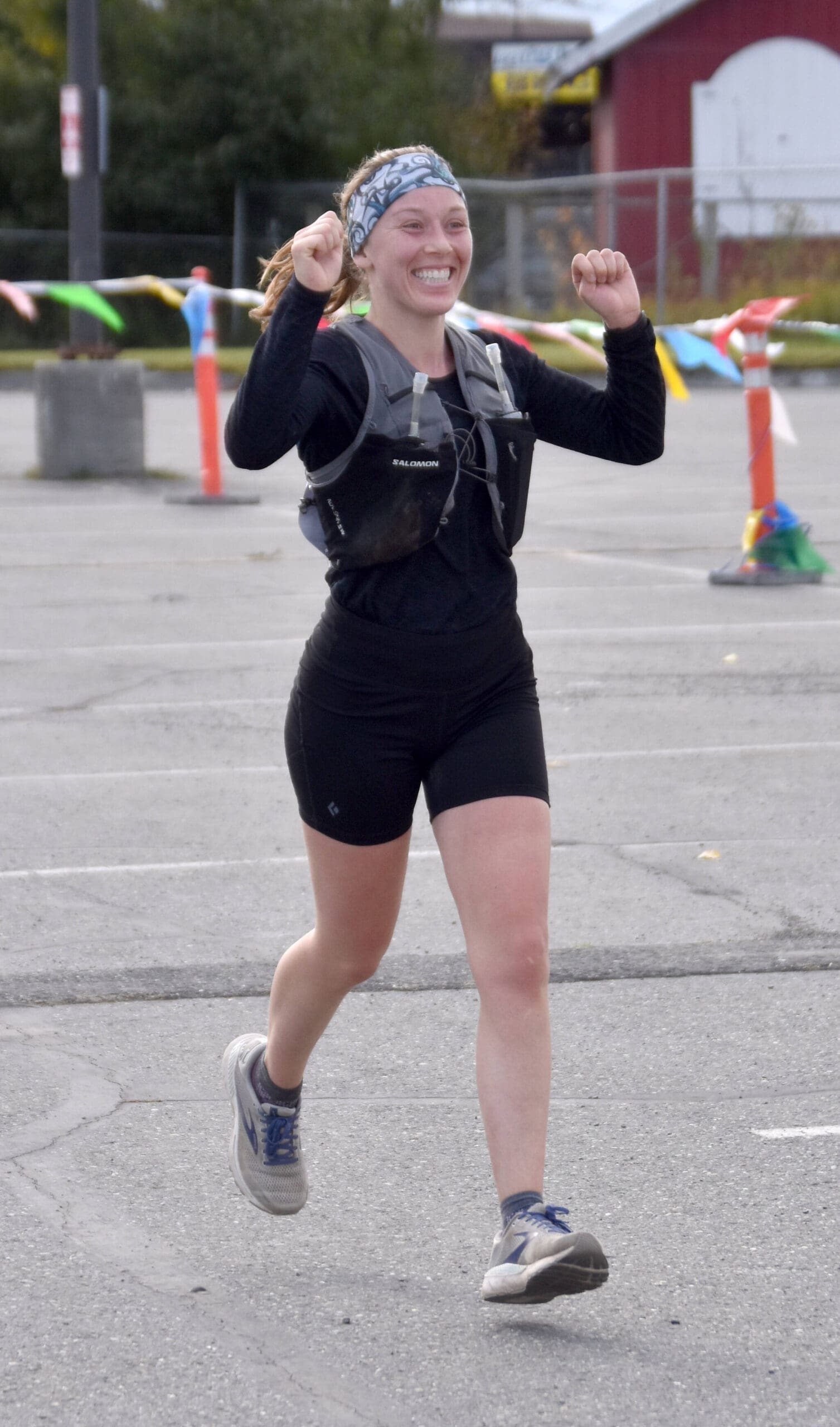 Kasilof’s Ellie Tadych runs to victory in the women’s marathon at the Kenai River Marathon on Sunday, Sept. 29, 2024, in Kenai, Alaska. (Photo by Jeff Helminiak/Peninsula Clarion)