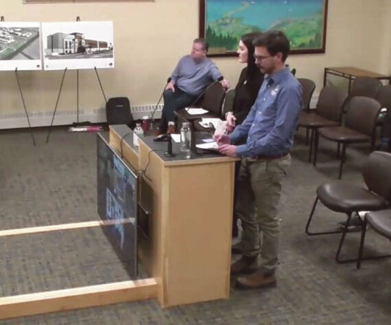 Representatives from the Doyon project team present information on their proposed project to the Homer Planning Commission during the special meeting on Wednesday, Jan. 3, 2024 in Homer, Alaska. Screenshot.