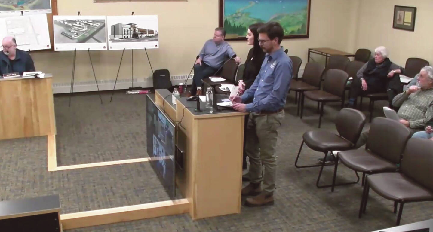 Representatives from the Doyon project team present information on their proposed project to the Homer Planning Commission during the special meeting on Wednesday, Jan. 3, 2024 in Homer, Alaska. Screenshot.