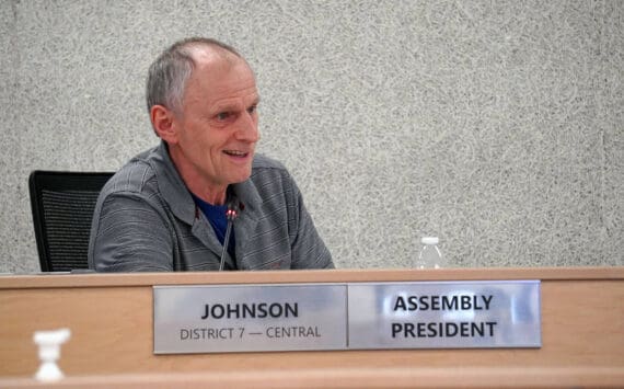 Assembly President Brent Johnson speaks during a meeting of the Kenai Peninsula Borough Assembly on Tuesday, June 4, 2024. (Jake Dye/Peninsula Clarion)