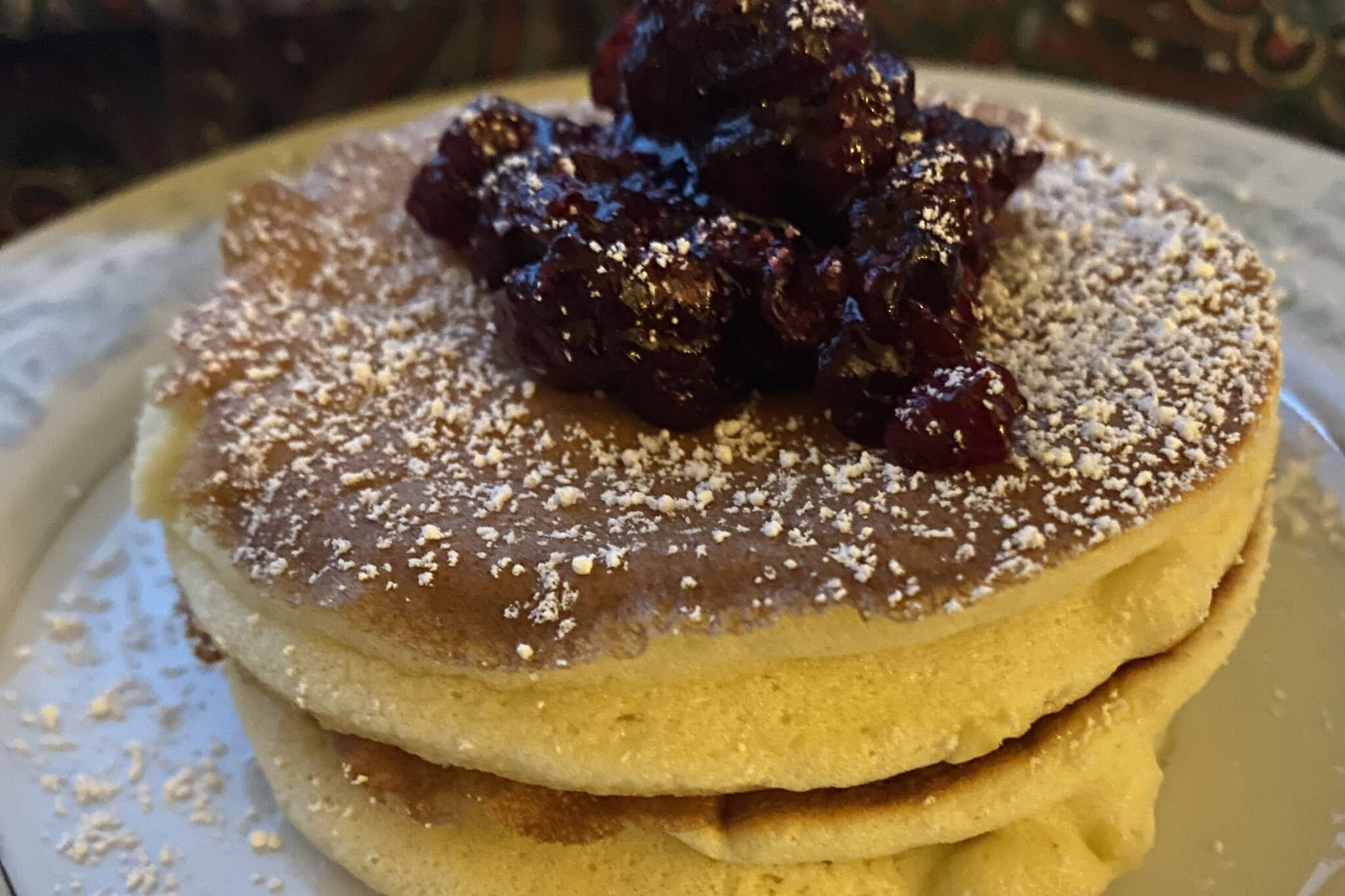 These Japanese-style souffle pancakes are sweet, light and delicate, and taste divine paired with tart cranberry sauce. (Photo by Tressa Dale/Peninsula Clarion)