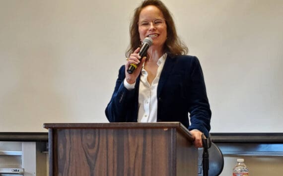 Incumbent Rep. Sarah Vance answers questions during a forum hosted by the Homer Chamber of Commerce for Alaska State House District 6 candidates on Monday, Oct. 14, 2024, at Kachemak Bay Campus in Homer, Alaska. (Delcenia Cosman/Homer News)