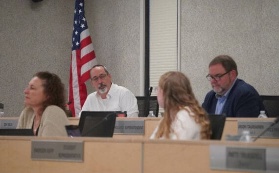 Board President Zen Kelly speaks during a special meeting of the Kenai Peninsula Board of Education in Soldotna, Alaska, on Monday, Oct. 14, 2024. (Jake Dye/Peninsula Clarion)