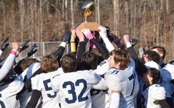 Homer celebrates Saturday, Oct. 19, 2024, at the Division III First National Bowl at Veterans Memorial Field at Wasilla High School in Wasilla, Alaska. (Photo by Jeff Helminiak/Peninsula Clarion)