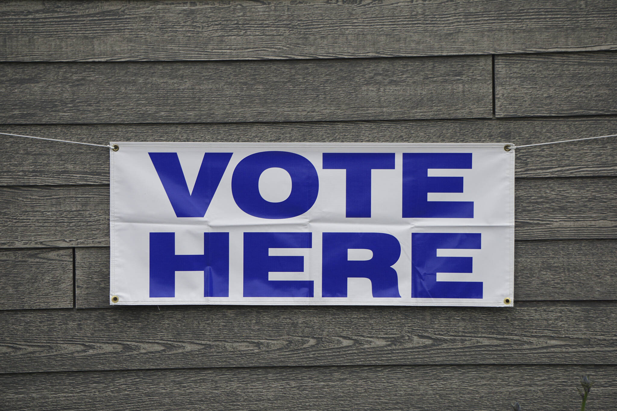 A banner at Homer City Hall identifies the building as a voting precinct. Early voting runs at city hall from 9 a.m. to 4 p.m. through Nov. 4 in Homer, Alaska. (Photo by Michael Armstrong/Homer News)