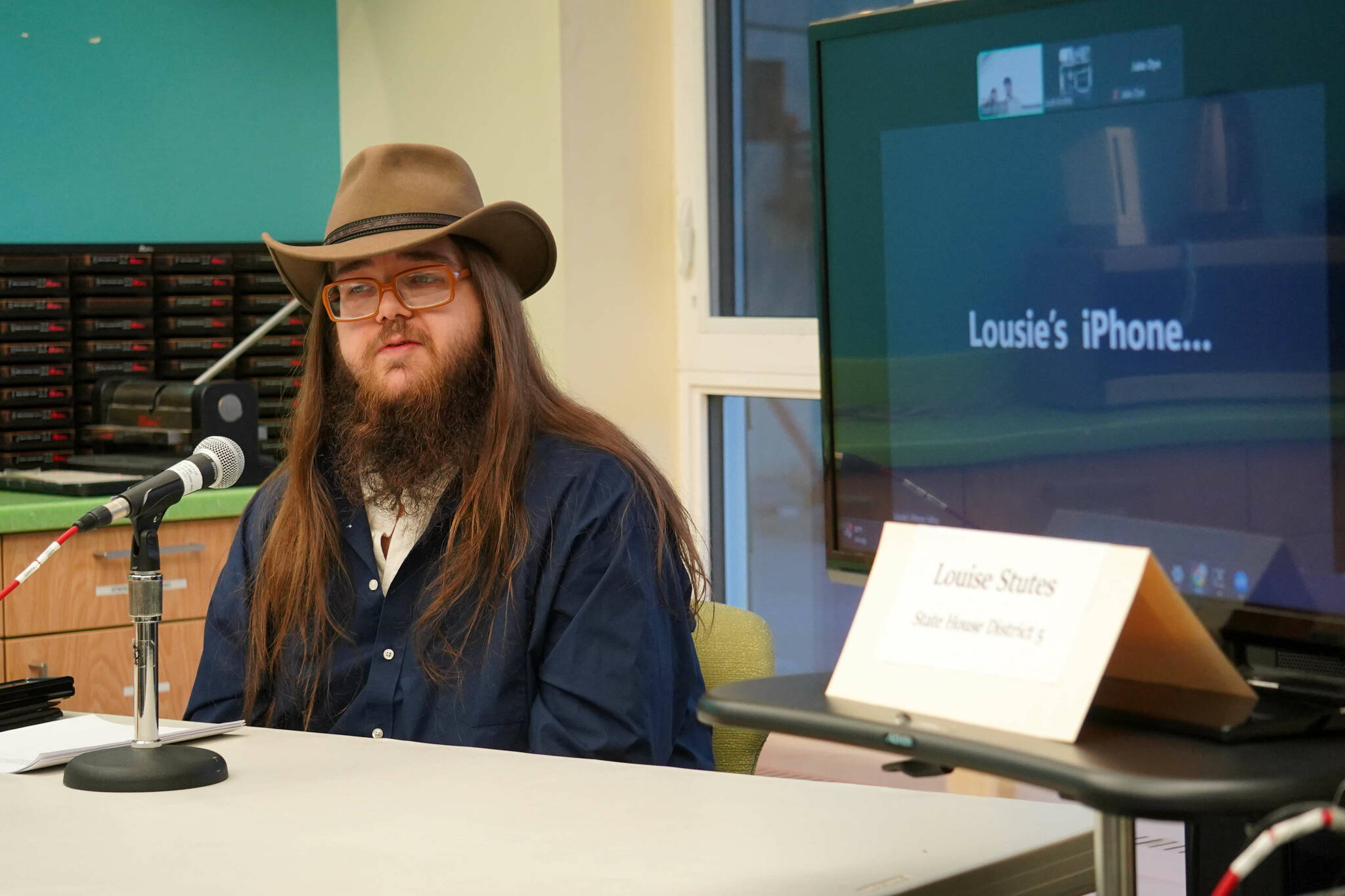 Alaska State House District 5 candidates Leighton Radner and Rep. Louise Stutes participate in a candidate forum hosted by the Peninsula Clarion and KBBI 890 AM at the Seward Community Library in Seward, Alaska, on Thursday, Oct. 17, 2024. (Jake Dye/Peninsula Clarion)