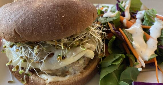 These lean turkey burgers are juicy and flavorful and go great with salad and soda. (Photo by Tressa Dale/Peninsula Clarion)