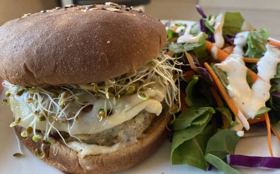 These lean turkey burgers are juicy and flavorful and go great with salad and soda. (Photo by Tressa Dale/Peninsula Clarion)