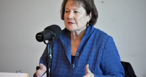 Soldotna City Council member Linda Farnsworth-Hutchings participates in the Peninsula Clarion and KDLL candidate forum series, Thursday, Sept. 5 , at the Soldotna Public Library in Soldotna, Alaska. (Photo by Erin Thompson/Peninsula Clarion)