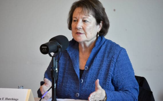 Soldotna City Council member Linda Farnsworth-Hutchings participates in the Peninsula Clarion and KDLL candidate forum series, Thursday, Sept. 5 , at the Soldotna Public Library in Soldotna, Alaska. (Photo by Erin Thompson/Peninsula Clarion)