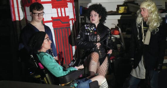 The cast of Intuition Salon’s shadow cast of “The Rocky Horror Picture Show” rehearse in Kenai on Monday.