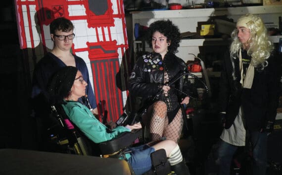 The cast of Intuition Salon’s shadow cast of “The Rocky Horror Picture Show” rehearse in Kenai on Monday.