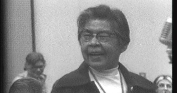 Mary Nissen speaks at the first Kenai Peninsula history conference held at Kenai Central High School on Nov. 7-8, 1974<ins>,</ins><ins> in Kenai, </ins><ins>Alaska</ins>. Photo provided by Shana Loshbaugh