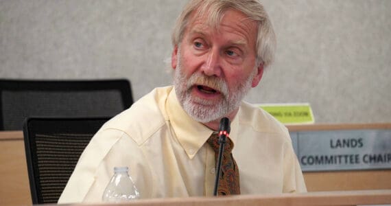 Assembly Member Peter Ribbens speaks during a meeting of the Kenai Peninsula Borough Assembly in Soldotna, Alaska, on Tuesday, June 18, 2024. (Jake Dye/Peninsula Clarion)