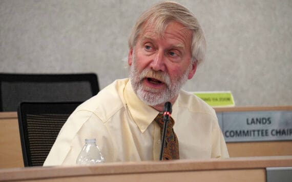 Assembly Member Peter Ribbens speaks during a meeting of the Kenai Peninsula Borough Assembly in Soldotna, Alaska, on Tuesday, June 18, 2024. (Jake Dye/Peninsula Clarion)