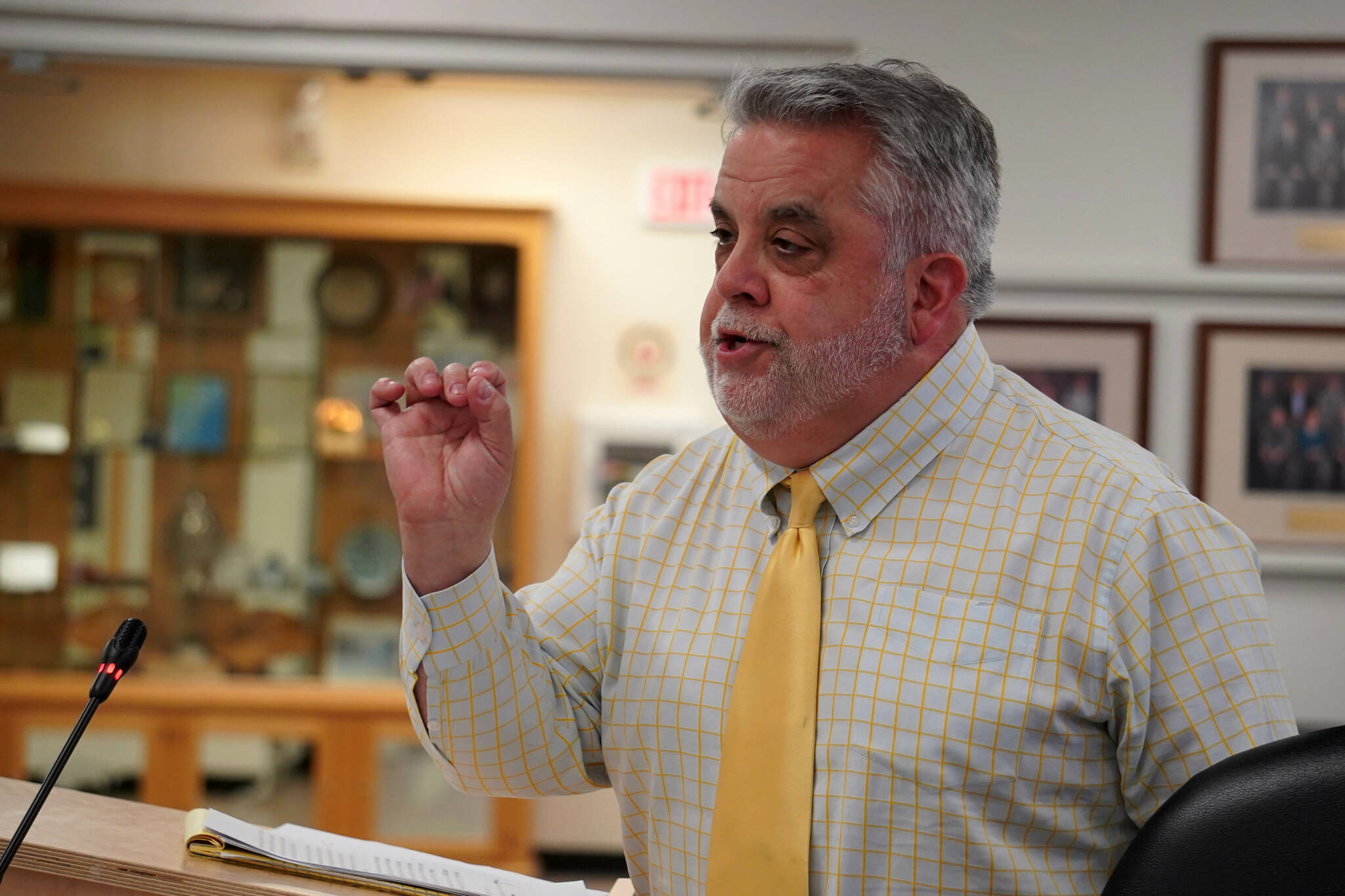 Duane Bannock speaks to the Kenai Peninsula Borough Assembly in Soldotna, Alaska, on Tuesday, June 18, 2024. (Jake Dye/Peninsula Clarion)