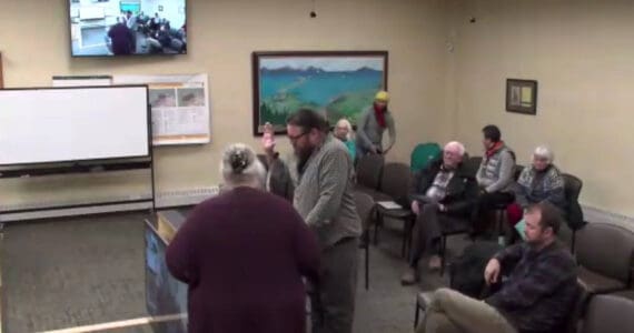 Bradley Parsons is sworn in as the newest Homer City Council member during a special meeting on Tuesday, Nov. 12, 2024, in the Homer City Hall Cowles Council Chambers in Homer, Alaska. Screenshot.