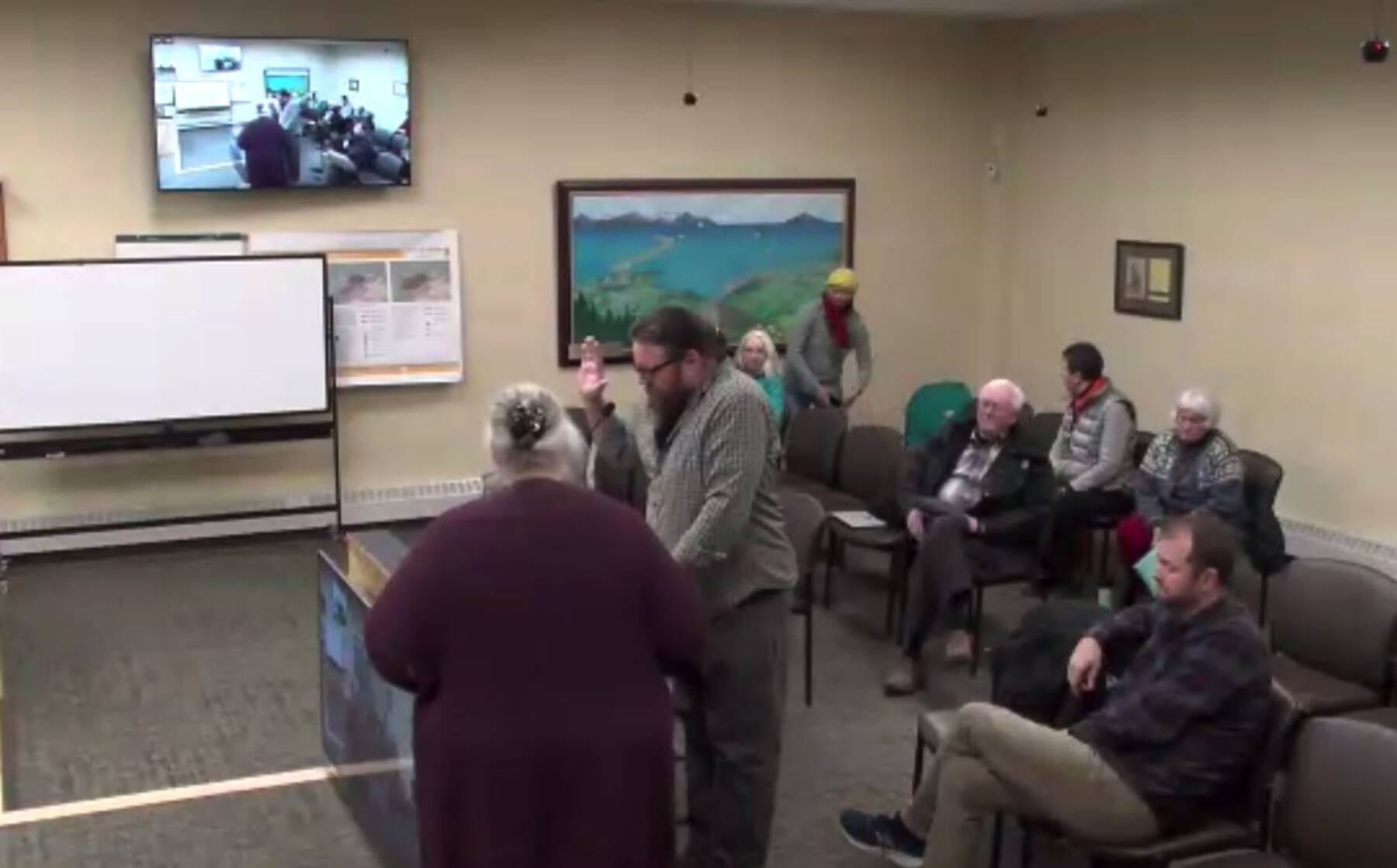 Bradley Parsons is sworn in as the newest Homer City Council member during a special meeting on Tuesday, Nov. 12, 2024, in the Homer City Hall Cowles Council Chambers in Homer, Alaska. Screenshot.