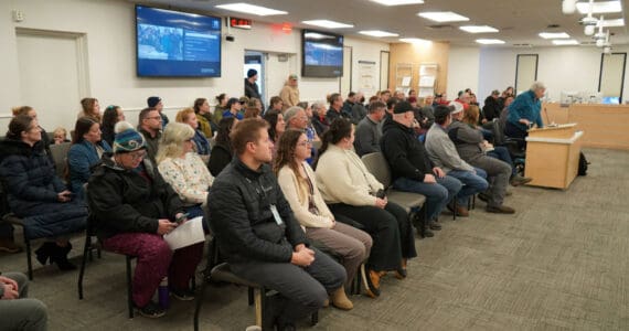 Suzanne Phillips, who formerly was a teacher at Aurora Borealis Charter School, speaks during a special meeting of the Kenai Peninsula Borough School District’s Board of Education in Soldotna, Alaska, on Monday, Nov. 18, 2024. (Jake Dye/Peninsula Clarion)