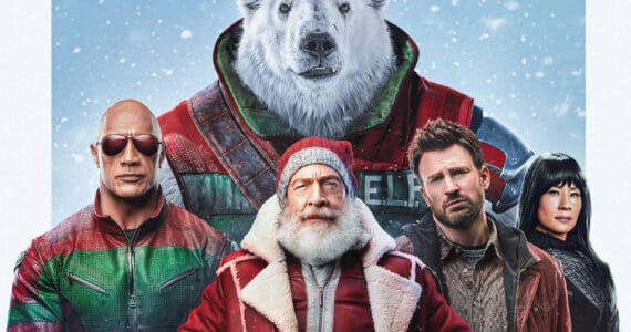 Dwayne Johnson as Callum Drift, J. K. Simmons as Santa Claus, Chris Evans as Jack O’Malley and Lucy Liu as Zoe Harlow in “Red One.” (Promotional image courtesy Amazon MGM Studios)