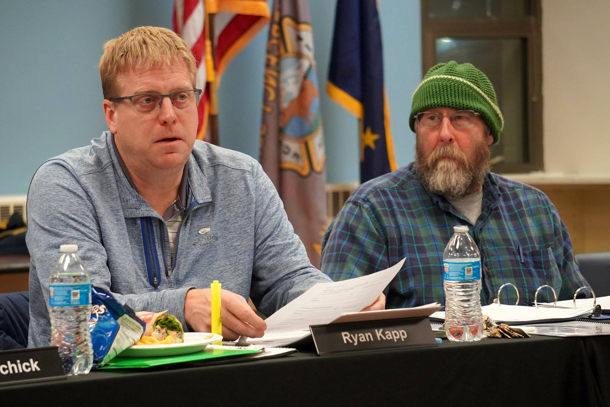 Central Emergency Services Joint Operational Service Area Board Chair Ryan Kapp speaks during a board meeting on Thursday, Nov. 21, 2024, at Soldotna Prep School in Soldotna, Alaska. (Jake Dye/Peninsula Clarion)