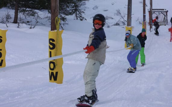 Skiers get a lift up the hill at the Homer Rope Tow on Ohlson Mountain in this March 2014 photo in Homer, Alaska. (Homer News file photo)