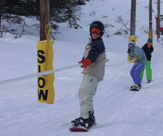 Skiers get a lift up the hill at the Homer Rope Tow on Ohlson Mountain in this March 2014 photo in Homer, Alaska. (Homer News file photo)