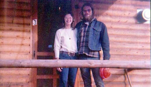 Kerri and John Dolph on the porch of their cabin in Clark, Colorado, in 1975, shortly before they headed to Alaska for a honeymoon adventure. (Photo courtesy of Kerri Copper)