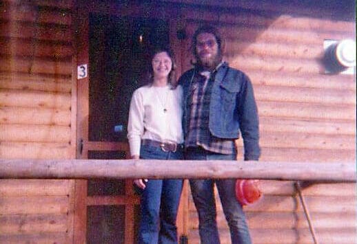 Kerri and John Dolph on the porch of their cabin in Clark, Colorado, in 1975, shortly before they headed to Alaska for a honeymoon adventure. (Photo courtesy of Kerri Copper)