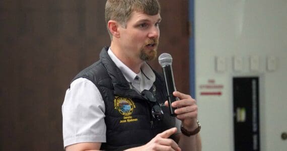 Sen. Jesse Bjorkman, R-Nikiski, delivers a legislative update to the joint Kenai and Soldotna Chambers of Commerce in Kenai, Alaska, on Wednesday, June 19, 2024. (Jake Dye/Peninsula Clarion)