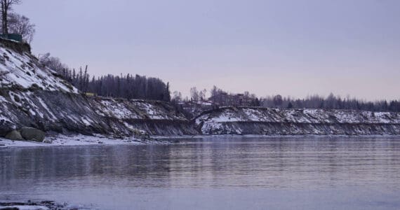 The waters of the Kenai River lap against the shore at North Kenai Beach in Kenai, Alaska, on Tuesday, Nov. 26, 2024. (Jake Dye/Peninsula Clarion)