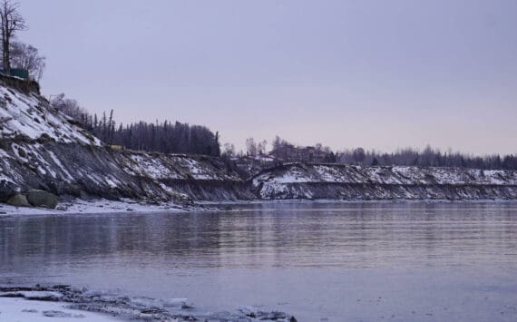 The waters of the Kenai River lap against the shore at North Kenai Beach in Kenai, Alaska, on Tuesday, Nov. 26, 2024. (Jake Dye/Peninsula Clarion)