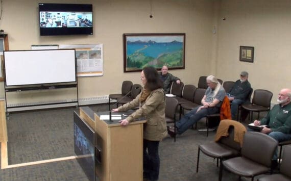 Rep. Sarah Vance, R-Homer, speaks to the Homer City Council on the Homer Spit disaster declaration during the regular meeting on Monday, Nov. 25, 2024, in the Homer City Hall Cowles Council Chambers in Homer, Alaska. Screenshot.