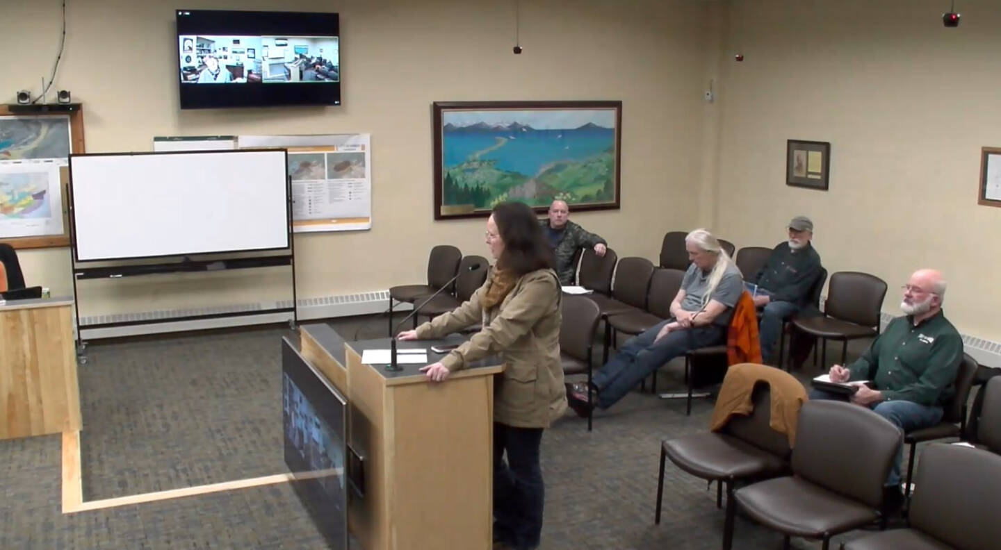 Rep. Sarah Vance, R-Homer, speaks to the Homer City Council on the Homer Spit disaster declaration during the regular meeting on Monday, Nov. 25, 2024, in the Homer City Hall Cowles Council Chambers in Homer, Alaska. Screenshot.