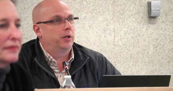 Kenai Peninsula Borough School District Board of Education Vice President Jason Tauriainen speaks during a meeting of the board in Soldotna, Alaska, on Monday, Dec. 3, 2024. (Jake Dye/Peninsula Clarion)